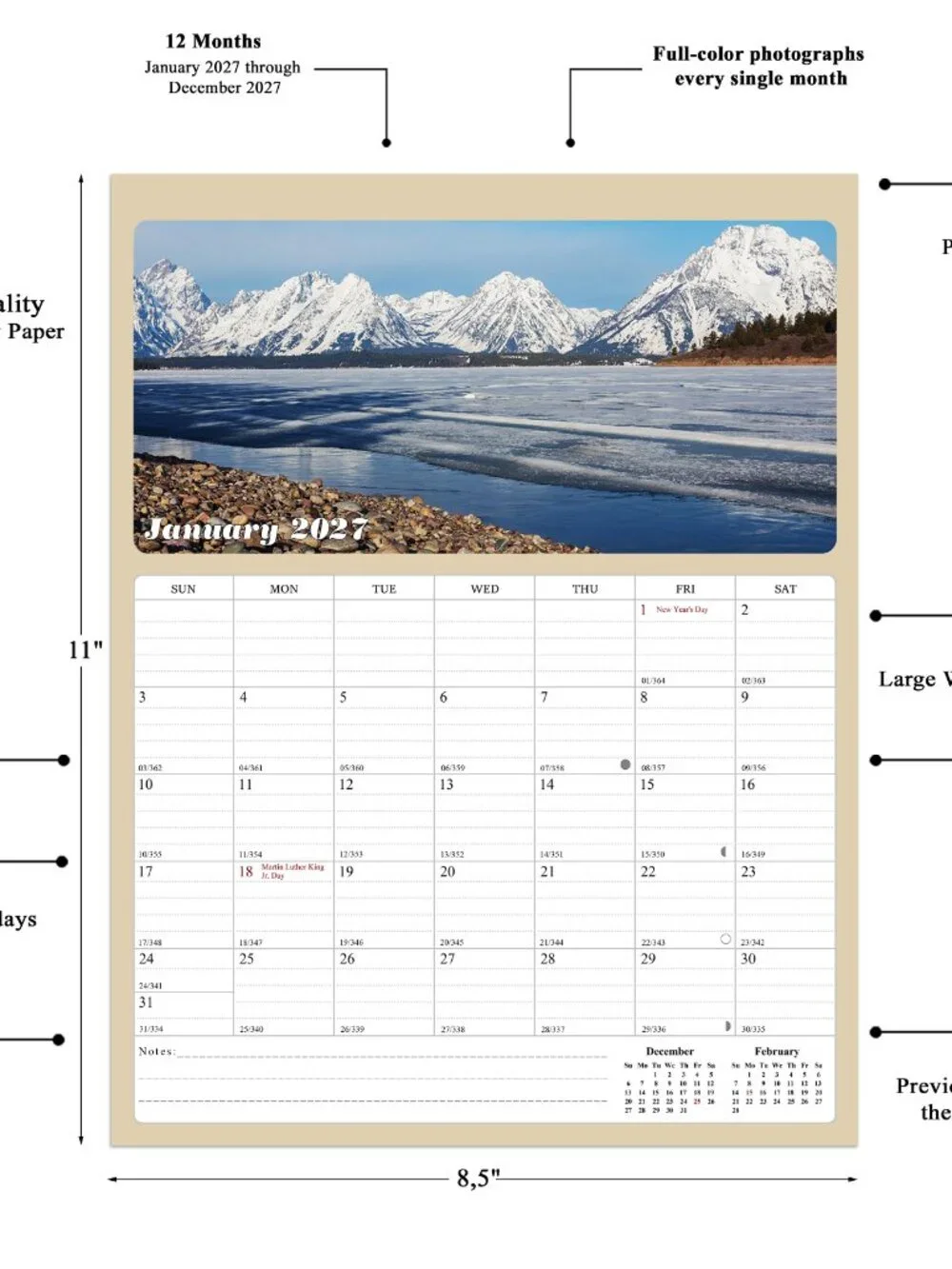 2027 Calendar Magnetic Peel & Stick 12 Months 8.5
